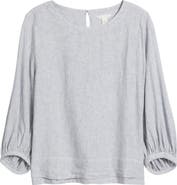 Caslon® Balloon Sleeve Linen Blend Top