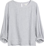 Caslon® Balloon Sleeve Linen Blend Top
