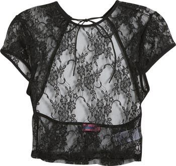 EDIKTED Aura Sheer Lace Open Back Crop Top | Nordstrom