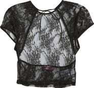 EDIKTED Aura Sheer Lace Open Back Crop Top
