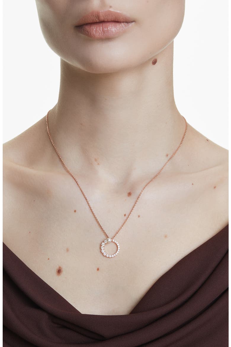 Matrix Faux Pearl & Zirconia Open Circle Pendant Necklace, Alternate, color, ROSE GOLD