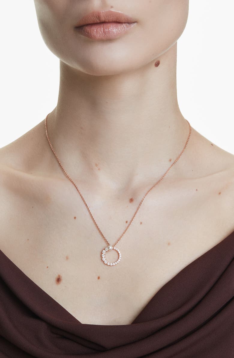 Swarovski Matrix Faux Pearl & Zirconia Open Circle Pendant Necklace, Alternate, color, Rose Gold