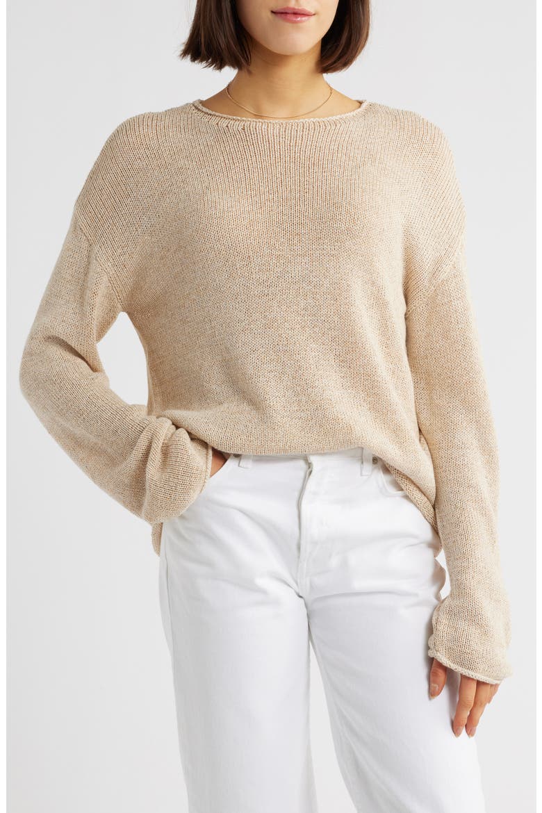 Evangeline Cotton & Linen Blend Sweater, Main, color, NATURAL