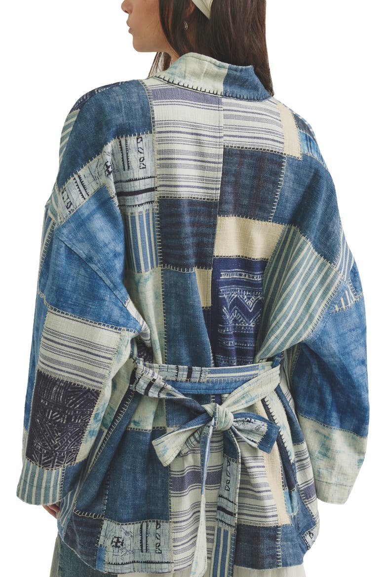 Evie Cotton Patchwork Kimono, Alternate, color, INDIGO PATCHWORK