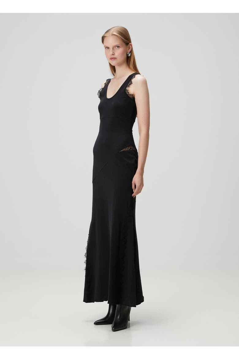 Cotton Long Fitted Black Dress With Straps, Alternate, color, BLACK
