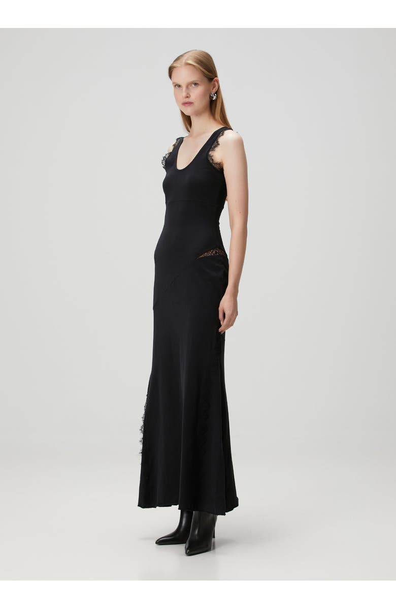 PCFG Cotton Long Fitted Black Dress With Straps, Alternate, color, Black