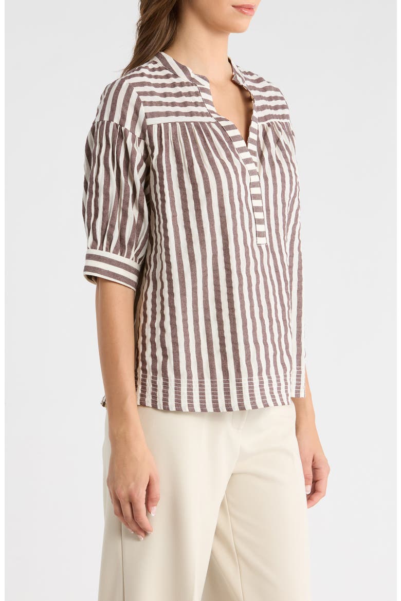 Catana Stripe Split Neck Top, Alternate, color, TAN-WHITE