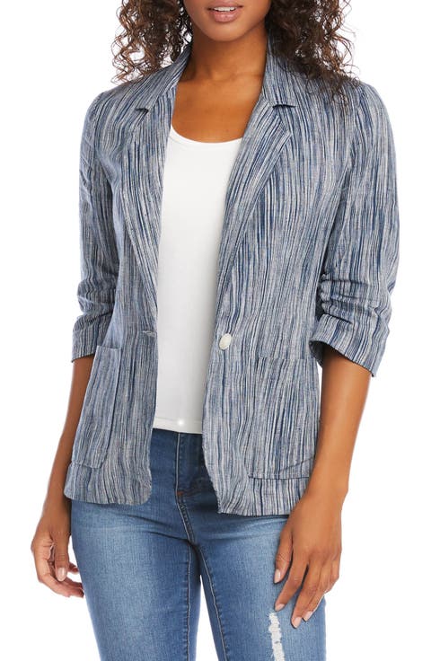 Stripe Ruched Sleeve Linen Jacket