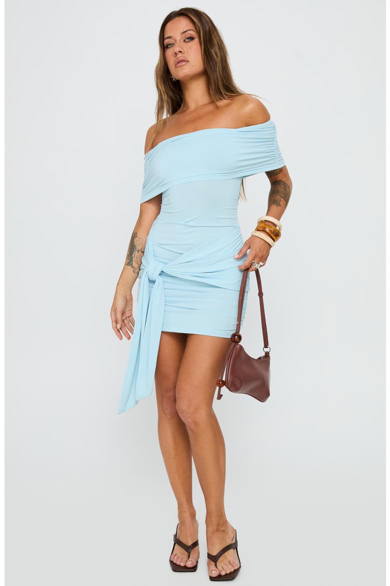 Island Off the Shoulder Tie Waist Minidress, Alternate, color, LIGHT BLUE