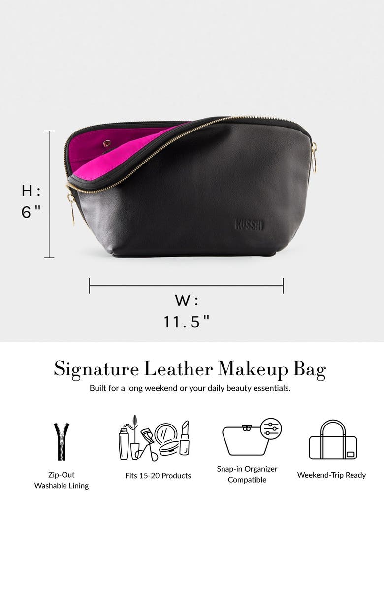KUSSHI Signature Leather Makeup Bag, Alternate, color, Black Leather/ Pink