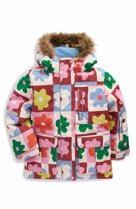 Mini Boden Kids' All Weather Faux Fur Trim Hooded Waterproof Coat