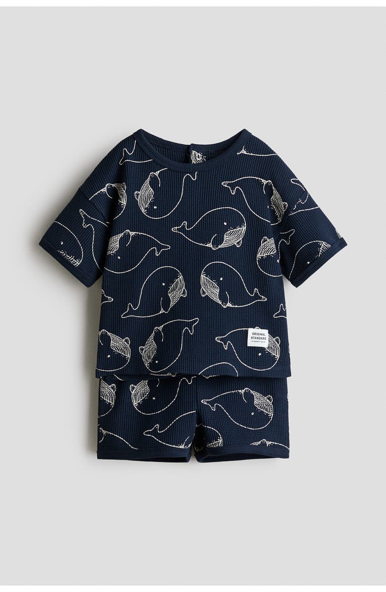 H&M 2-piece waffled cotton set, Main, color, Navy Blue/Whales