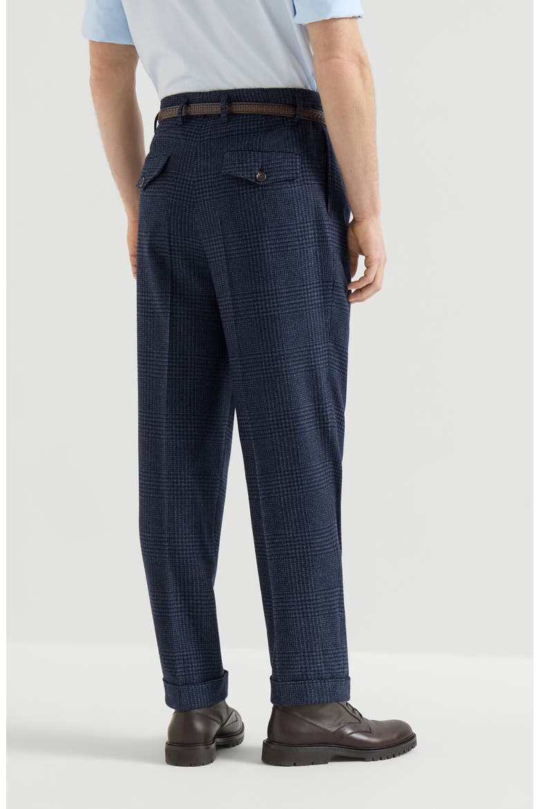 Comfort wool and cashmere Prince of Wales flannel trousers with double pleats, Alternate, color, Blue