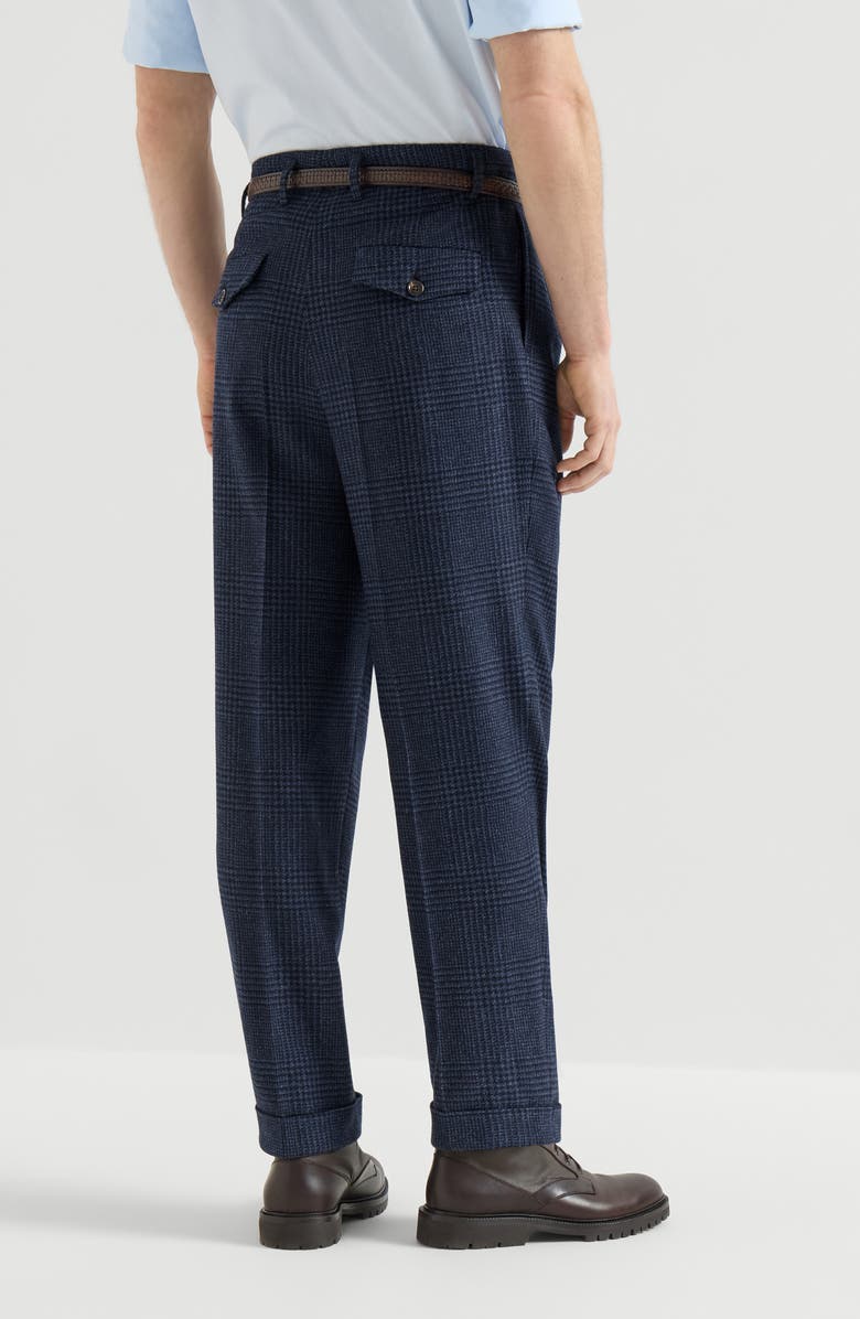 Brunello Cucinelli Comfort wool and cashmere Prince of Wales flannel trousers with double pleats, Alternate, color, Blue