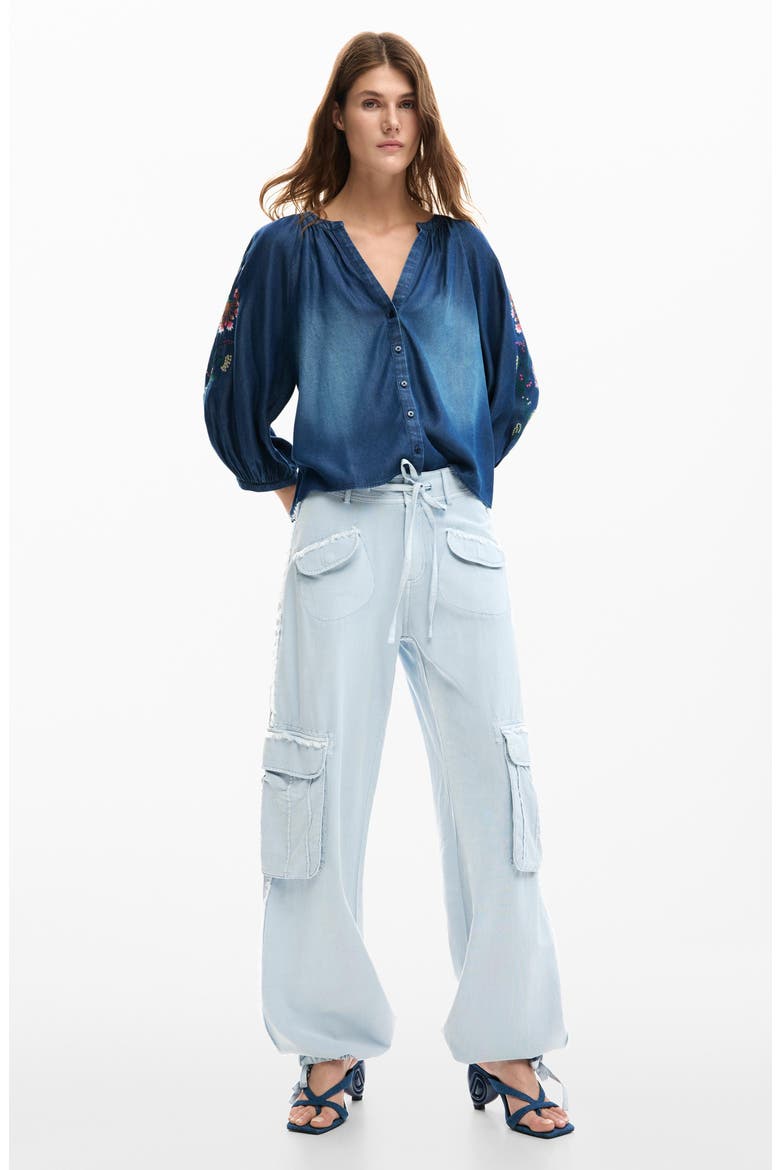 Frayed Cargo Pants, Alternate, color, LIGHT BLUE