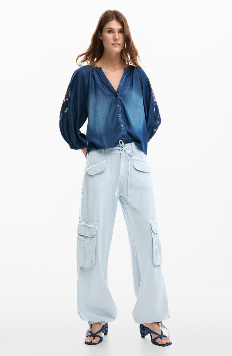 Desigual Frayed Cargo Pants, Alternate, color, Light Blue