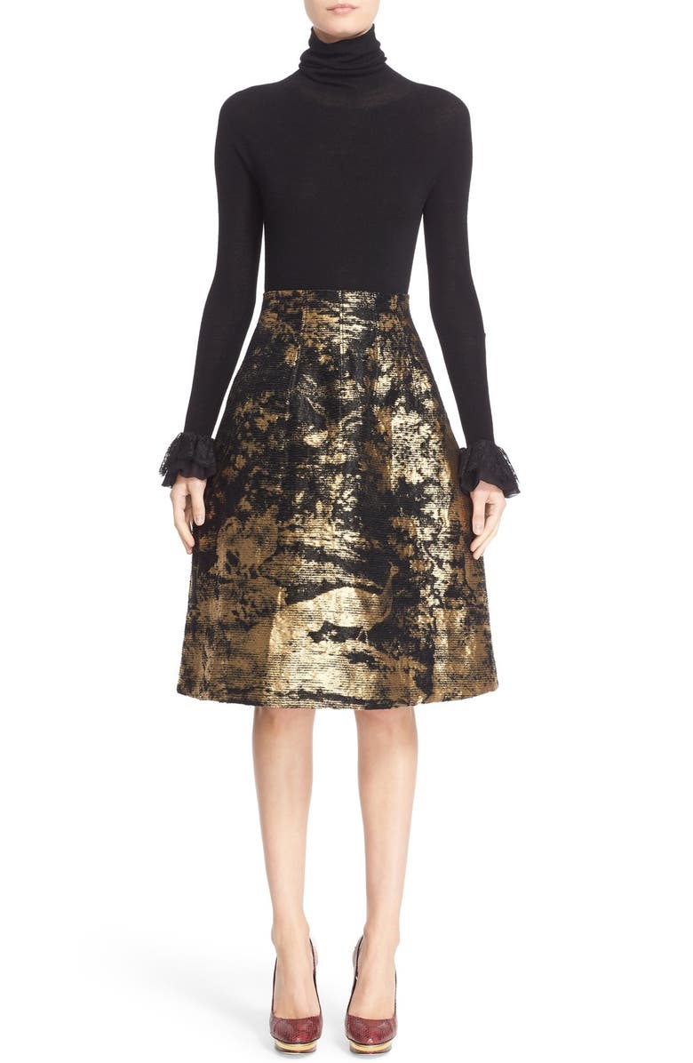 Oscar de la Renta Peacock Jacquard Skirt, Alternate, color, 