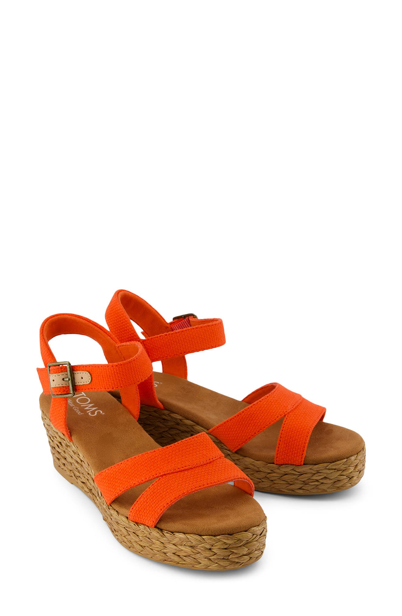 TOMS Audrey Ankle Strap Espadrille Platform Wedge Sandal, Alternate, color, Red