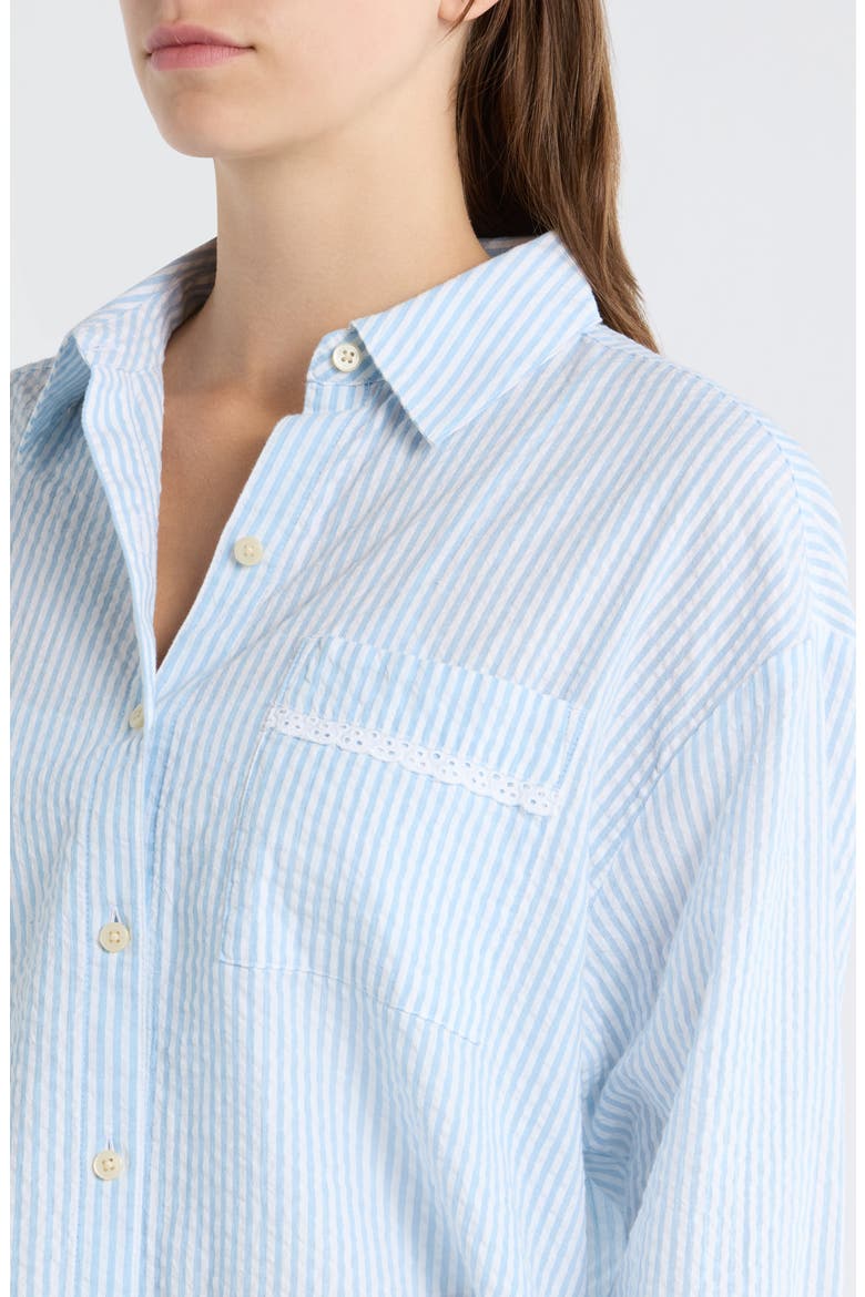 Eyelet Trim Seersucker Cotton Pajama Top, Alternate, color, WHITE- BLUE HICKORY STRIPE