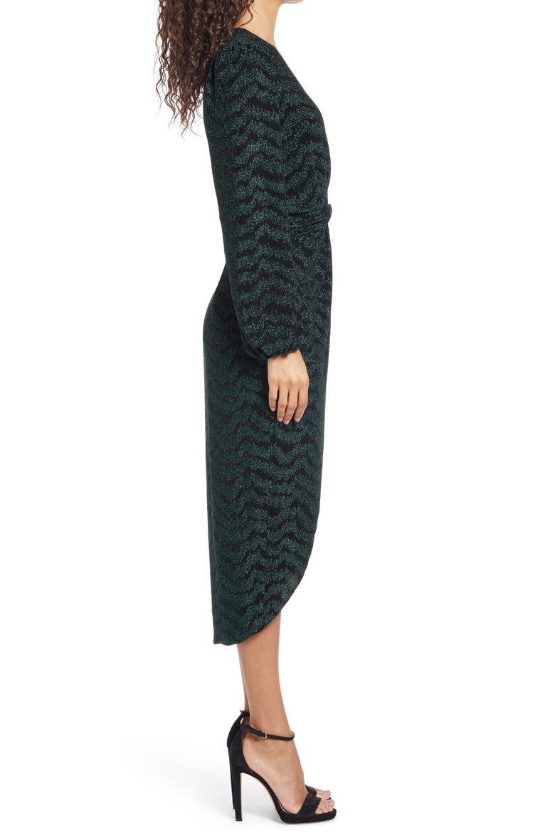 Camila Plunge Neck Long Sleeve Midi Dress, Alternate, color, EMERALD
