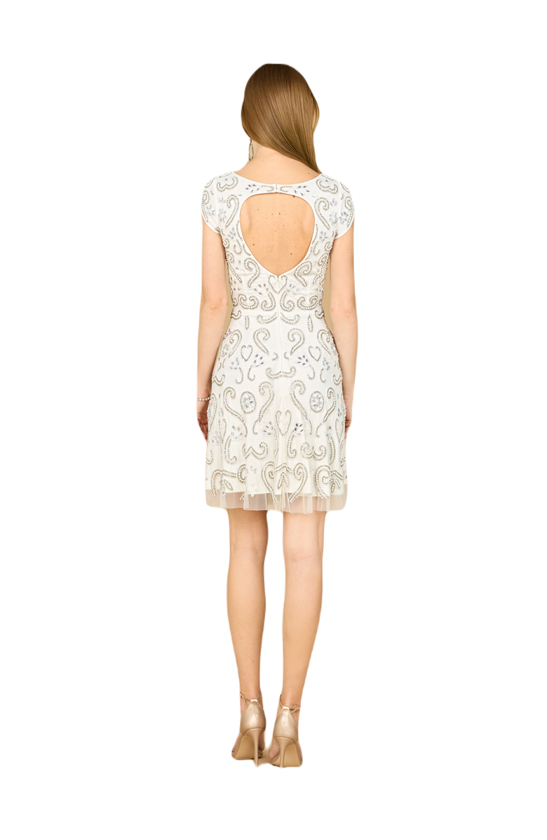 LARA New York Short Sleeve Beaded Cocktail Dress, Alternate, color, Ivory
