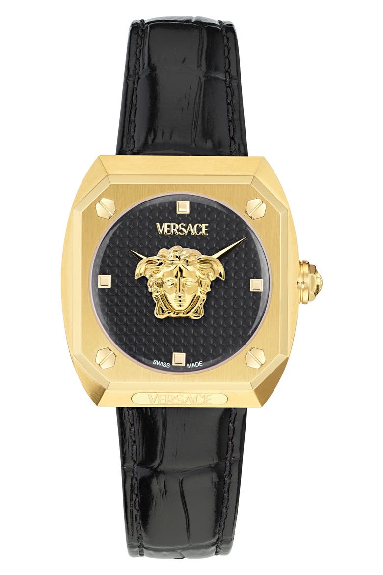 Antares Leather Strap Watch, 35mm, Main, color, YELLOW GOLD