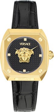 Versace Antares Leather Strap Watch, 35mm