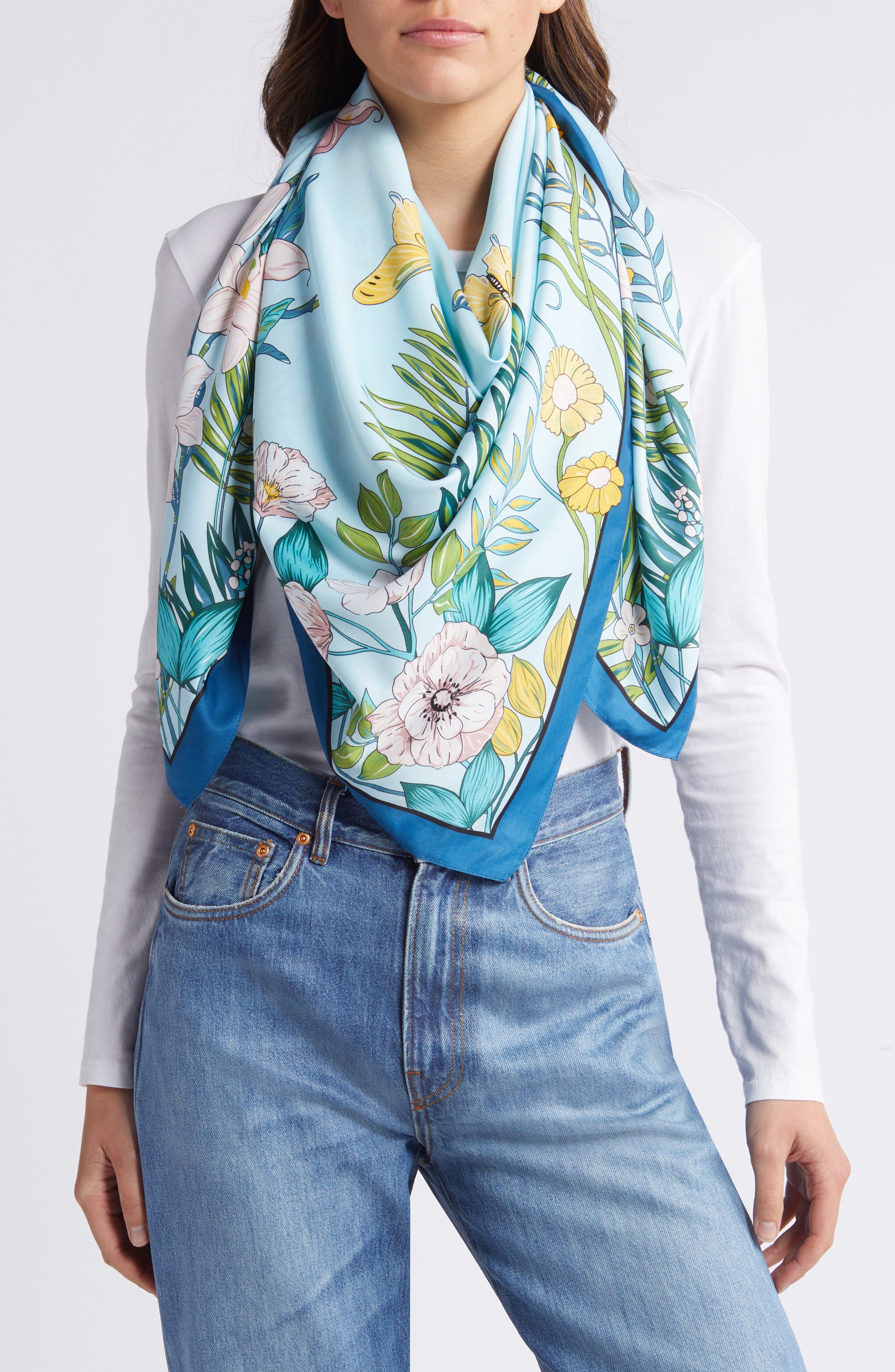Tasha Butterfly Floral Scarf in Blue Multi 