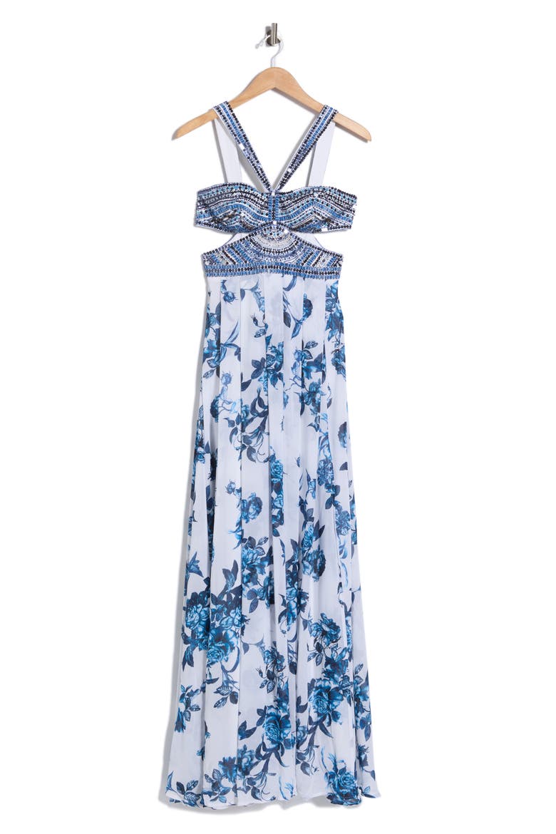 Annistyn Embroidered Gown, Alternate, color, WHITE/ BLUE PAINTERLY FLORAL