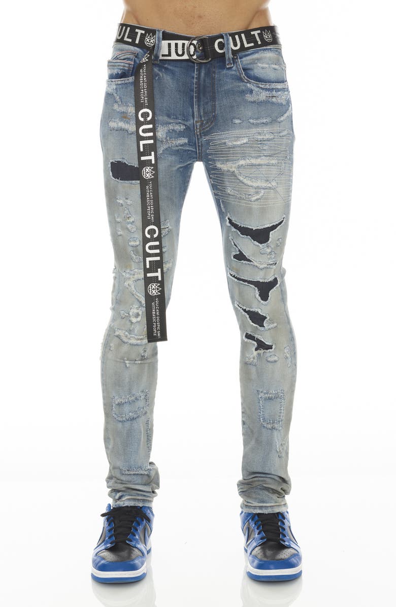 Cult of Individuality Punk Belted Rip & Repair Super Skinny Jeans, Main, color, 
