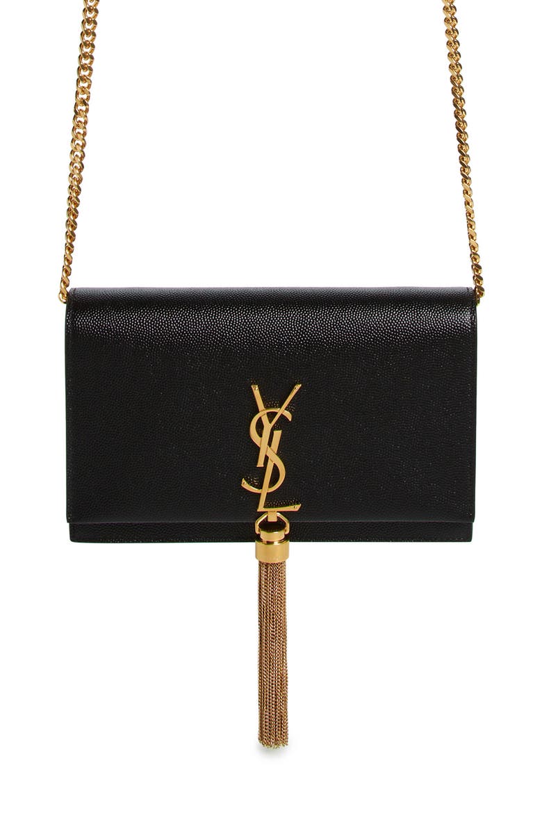 Saint Laurent Cassandre Kate Tassel Leather Wallet on a Chain, Main, color, 