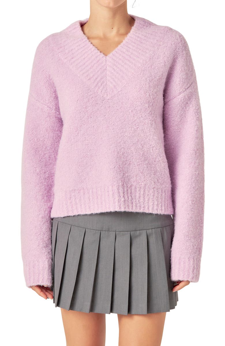 English Factory V-Neck Sweater, Alternate, color, Lilac