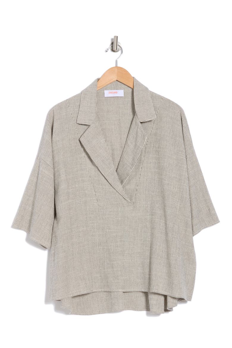 Oversize Stripe Cotton Blend Top, Alternate, color, GREY