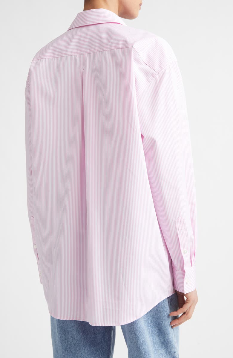 TOTEME Classic Tumbled Stripe Organic Cotton Button-Up Shirt, Alternate, color, White/ Bloom