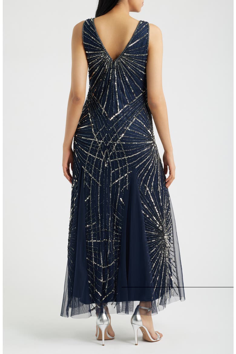 Beaded Sleeveless Tulle Gown, Alternate, color, NAVY 410