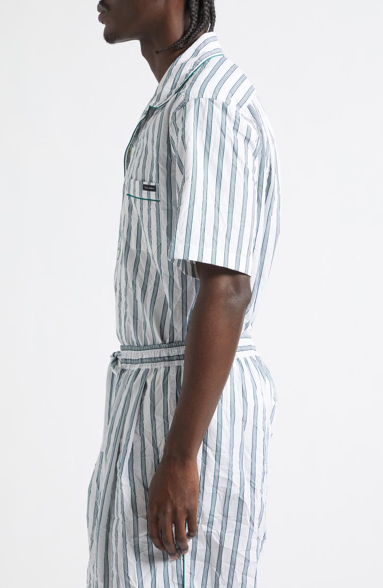 Dolce&Gabbana Stripe Crinkled Cotton & Silk Blend Poplin Camp Shirt, Alternate, color, S8051 Rigato