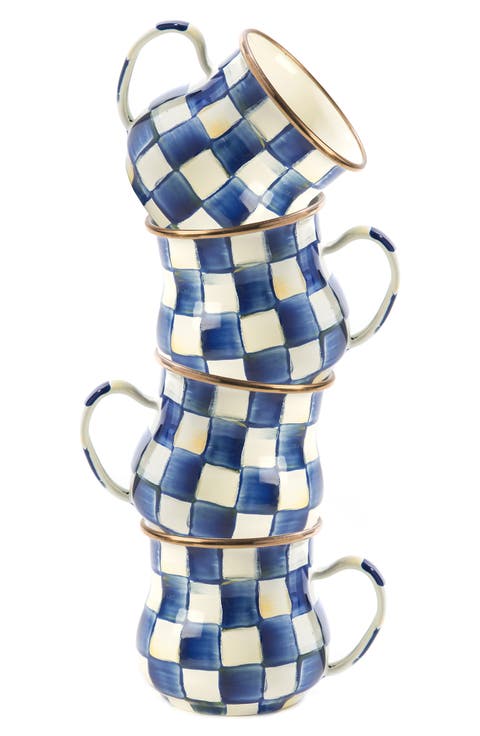 Royal Check Set of 4 Enameled Steel Mugs