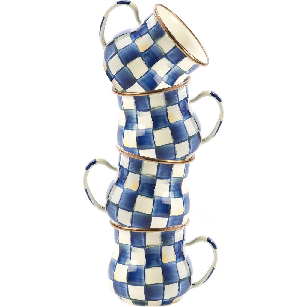 Mackenzie-childs Mackenzie Childs Royal Check Set Of 4 Enameled Steel Mugs In Blue