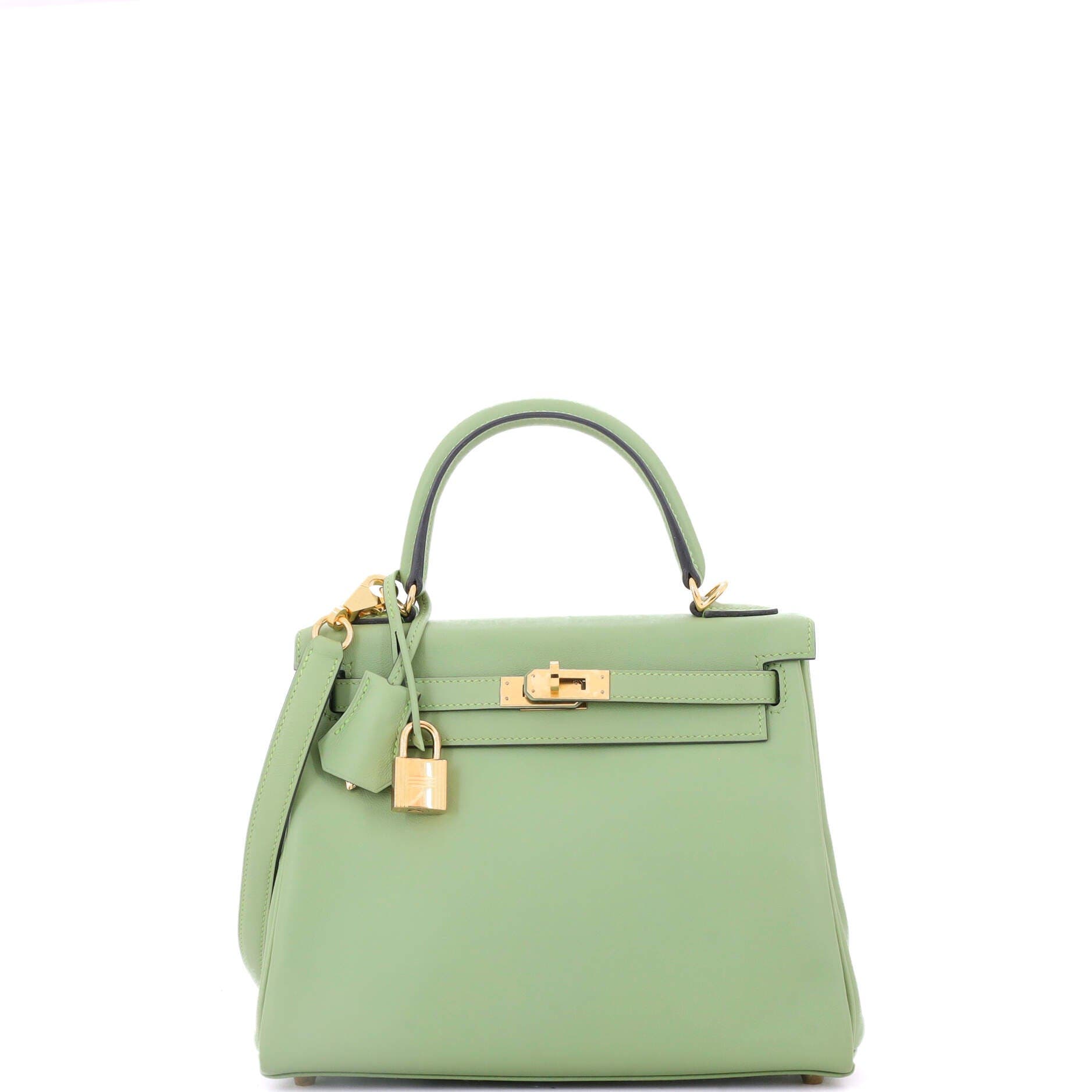 Pre-Owned Hermes Kelly Handbag Green Evercolor with Gold Hardware 25, Main, color, 