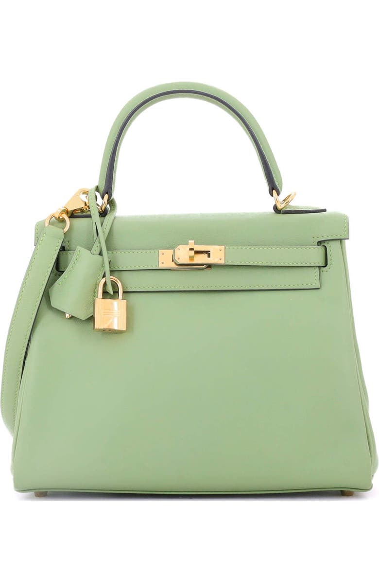 Pre-Owned Hermes Kelly Handbag Green Evercolor with Gold Hardware 25, Main, color, Vert Criquet