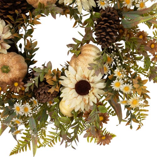 Northlight Sunflowers And Pumpkins Artificial Fall Harvest Wreath In White