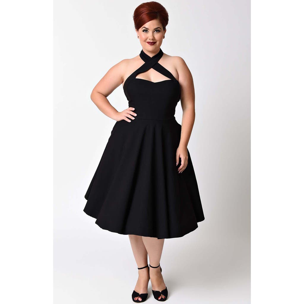 UNIQUE VINTAGE UNIQUE VINTAGE PLUS SIZE 1950S CRISS CROSS HALTER RITA FLARE DRESS