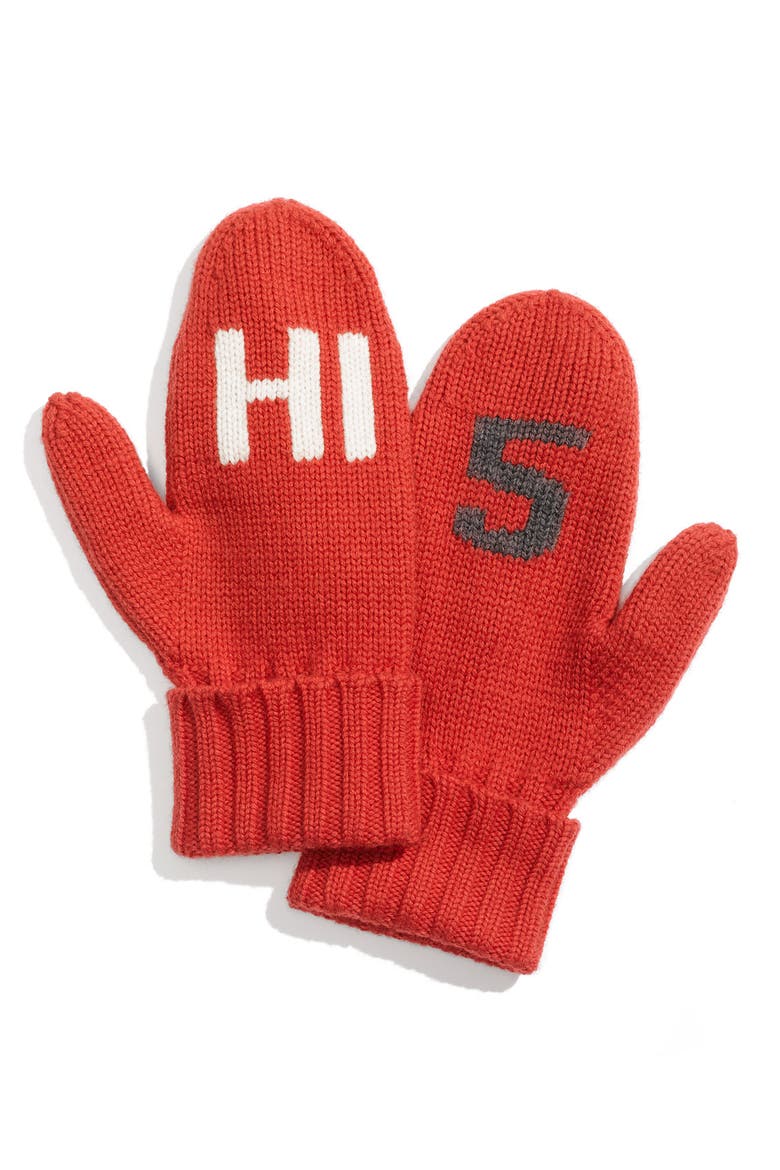 'hi 5' mittens, Main, color, RED/GREY/CREAM