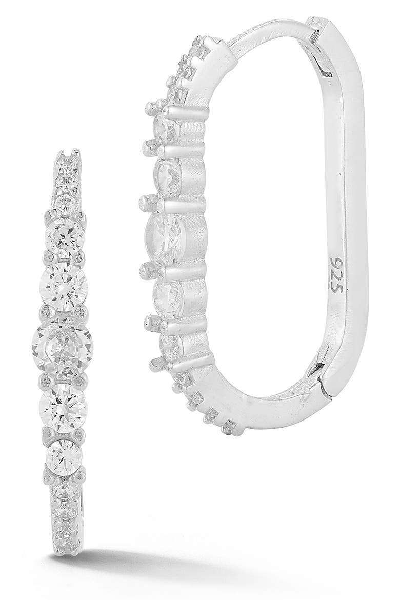 Cubic Zirconia Oval Hoop Earrings, Main, color, SILVER