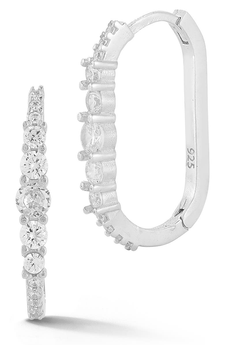 GLAZE JEWELRY Cubic Zirconia Oval Hoop Earrings, Main, color, Silver