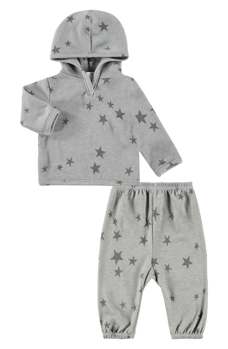 PAIGELAUREN Kids' Star Print Fleece Hoodie & Pants Lounge Set, Main, color, Gray