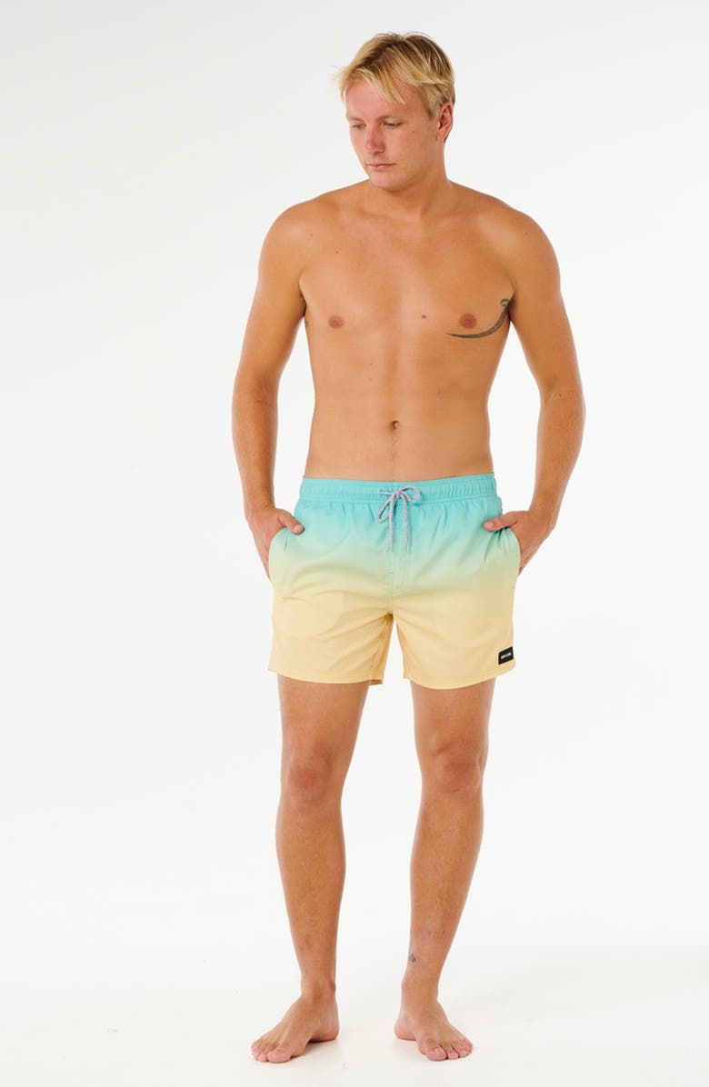 Rip Curl Offset Faded Volley Swim Trunks, Alternate, color, Aqua