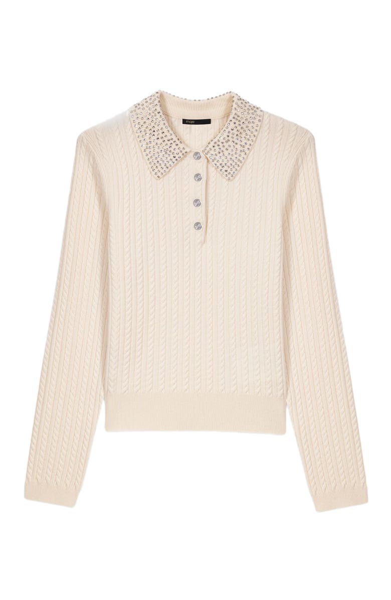 maje Knit polo shirt with rhinestone collar, Alternate, color, Ecru