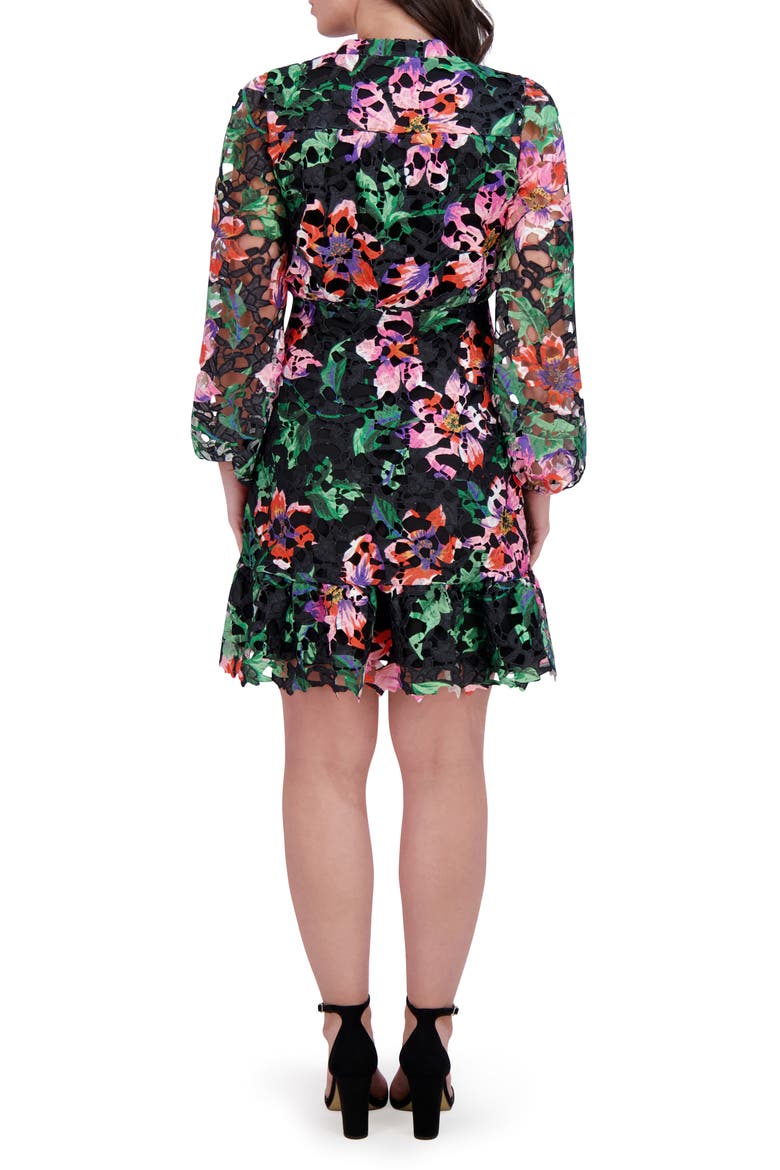 Printed Lace Long Sleeve Minidress, Alternate, color, BLACK MULTI
