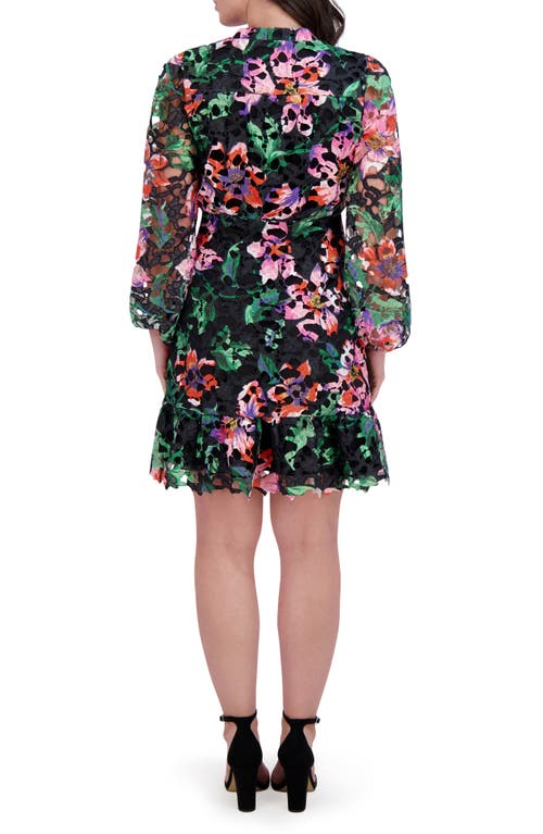 Kensie Printed Lace Long Sleeve Minidress